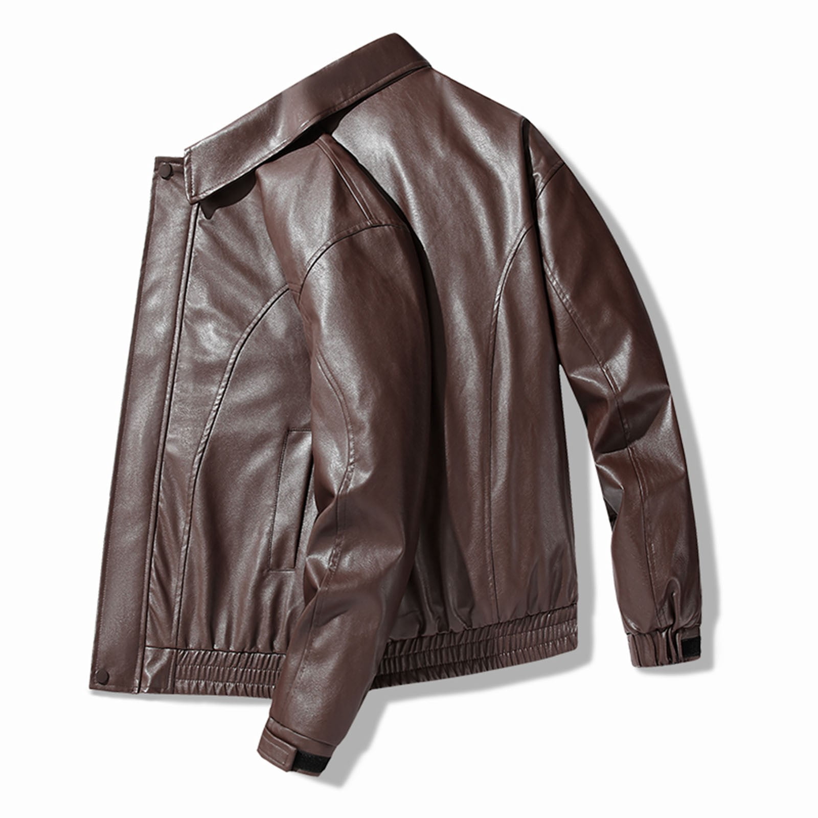 Leather Jacket Men Casual Long Sleeve Zip Up Outerwear Coat with Pockets Slim Fit Biker Motorcycle Jackets, Brown, 2XL