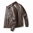 thumbnail image 3 of Leather Jacket Men Casual Long Sleeve Zip Up Outerwear Coat with Pockets Slim Fit Biker Motorcycle Jackets, Brown, L, 3 of 5