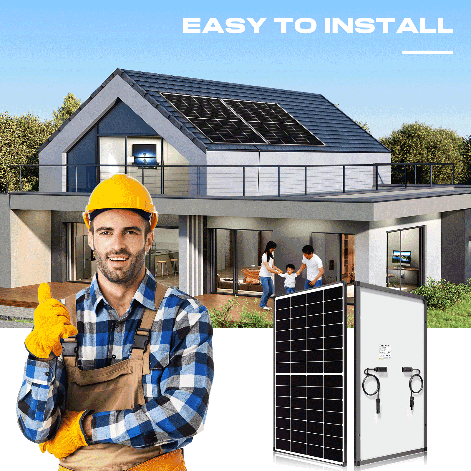 300W 12V Mono Solar Panel 25.2% Efficiency RV Home OnOff Grid Caravan Boat Power