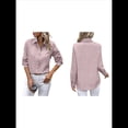 thumbnail image 3 of Camisas con Botones para Mujer, Blusas de Larga, Blusas Casuales Lisas para Oficina y Trabajo Rosa L, 3 of 7