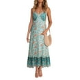 thumbnail image 3 of Robe Boho à Bretelles Spaghetti pour Femmes, Décontractée, Imprimé Floral, Sans Manches, Col en V, Robe Élégante, Rose m, 3 of 4