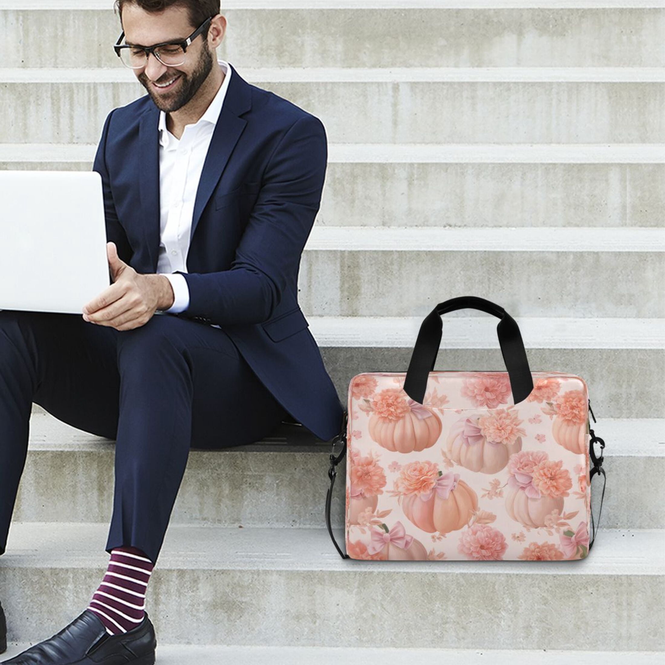 16" Laptop Tote Bag Laptop Sleeve Case Computer Briefcase for Work & Travel Pastel Pink Pumpkins