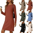 thumbnail image 2 of Women's Long Sleeve Dress - Basic Casual Crew Neck Pullover Fall Winter Split Side Tunic Sweatshirt Mini Dresses, 2 of 9