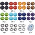 thumbnail image 2 of Kit de 260 cuentas redondas sueltas de piedra volcánica natural de 6 mm, 7 unidades, espaciadoras con cuerdas para hacer joyas con aceites esenciales., 2 of 9
