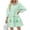 Light green, variant on Floral Print Loose Long Sleeved Women V-neck Ruffle Tassel Mini Dress