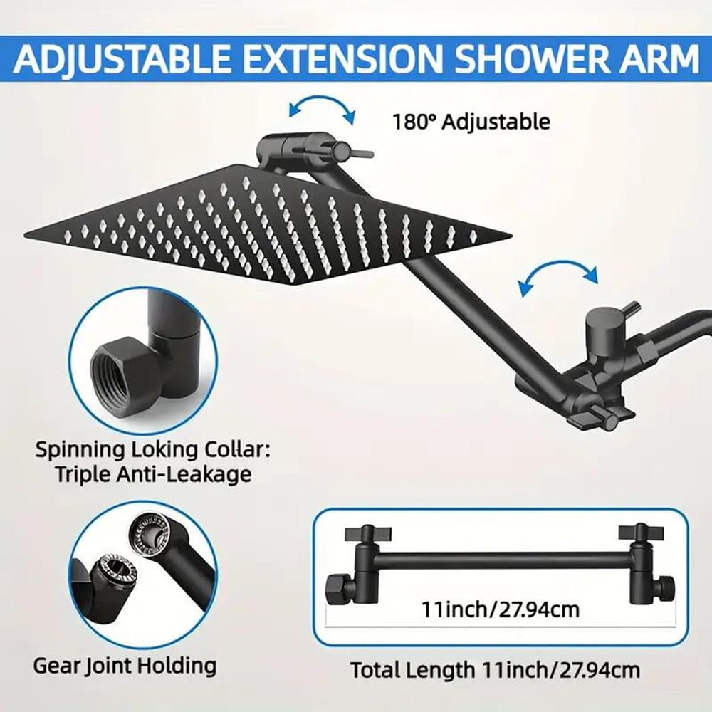 Shower Head Combo,8 Inch High Pressure Rain Shower Head with 11 Inch Adjustable Extension Arm and 3 Settings Handheld Shower Head Combo with Long Hose