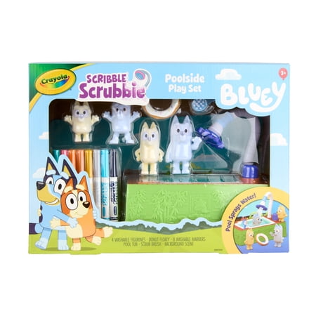Crayola Scribble Scrubbie Pets Bluey Poolside Playset (4ct), Bluey Toy for Kids, Color and Wash Toy, Creative Gift for Toddlers, Ages 3+