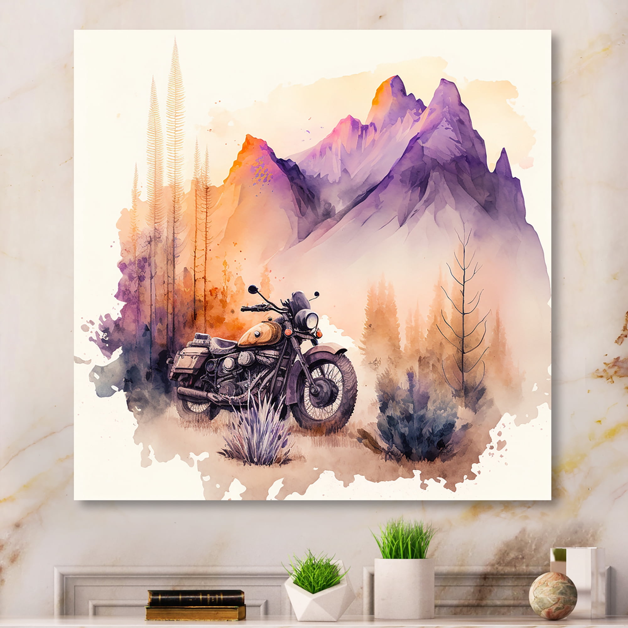 Designart Motorcycle Parked In The Desert IV Canvas Wall Art