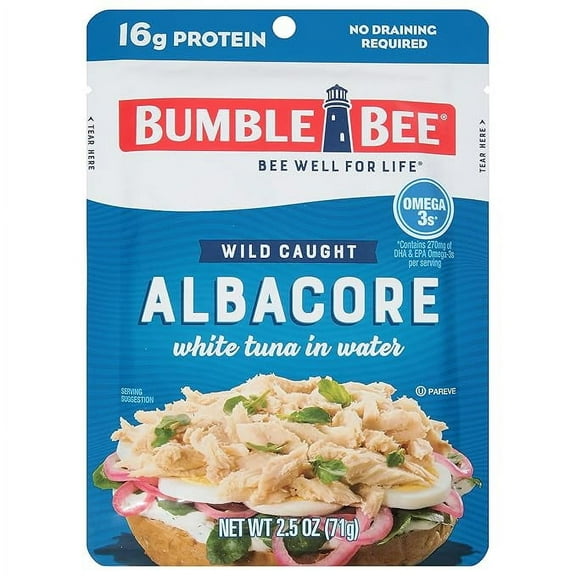 2 pack Bumble Bee Chunk White Albacore Tuna in Water, 2.5 oz Pouch - Ready to Eat Wild Caught Tuna Packet - 16g Protein per Serving, High in Omega-3s - Non-GMO, Gluten Free, Kosher