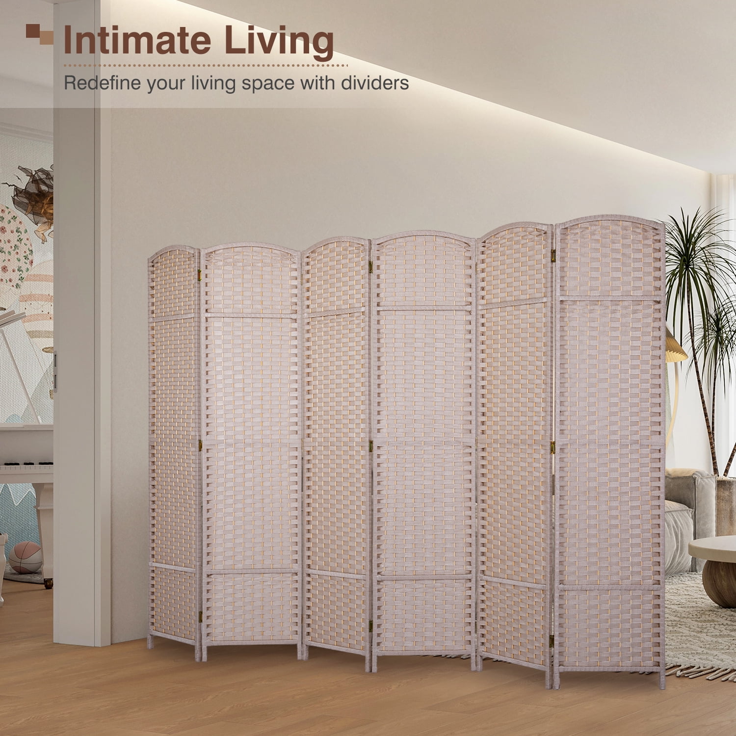 6 Panel Room Divider Folding Privacy Screen 5.57 FT Tall Partition Room Separator   Freestanding Wall Divider, Beige