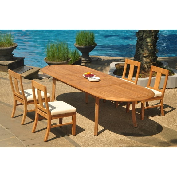 Grade-A Teak Dining Set: 4 Seater 5 Pc: 118" Double Extension Oval Table And 4 Osborne Armless Chairs Outdoor Patio WholesaleTeak #WMDSWVm