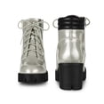 thumbnail image 2 of BLISSFUL STEP Women's Ankle Boots Platform Chunky Heel Side Zipper Lace Up Combat Boots Silver 9.5, 2 of 6
