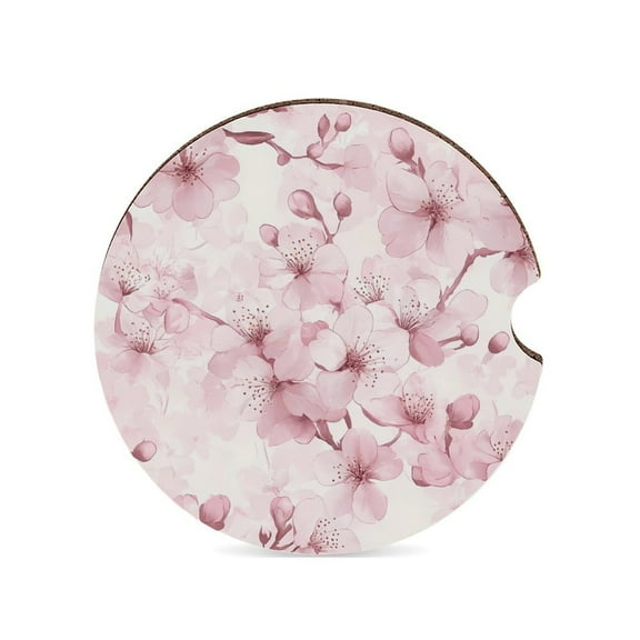 Pink Japanese Cherry Blossoms Car Coasters for Drinks with A Finger Notch for Easy Removal Cup Holder Coaster Cute Car Interior Accessories 1PCS