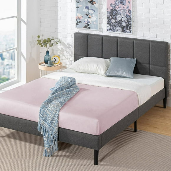 Zinus Lottie Upholstered Platform Bed Frame with Headboard, Dark Grey