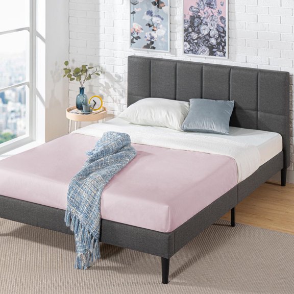 Zinus Lottie 43 inch Upholstered Platform Bed Frame with Headboard