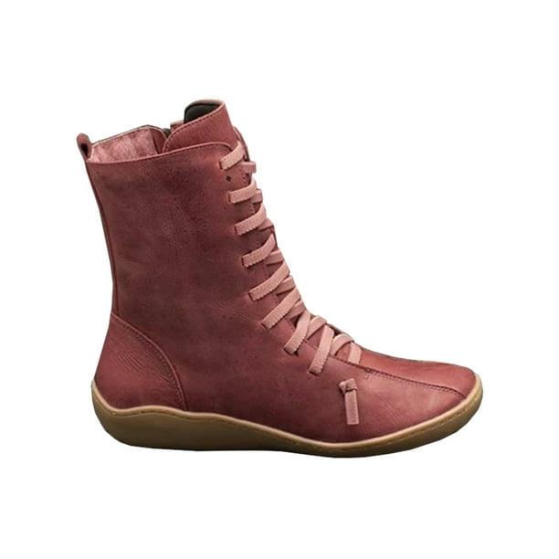 Lallc - Women's Arch Support Ankle Suede Zip Lace Up Winter Shoes Low Flat Heel Boots - Walmart