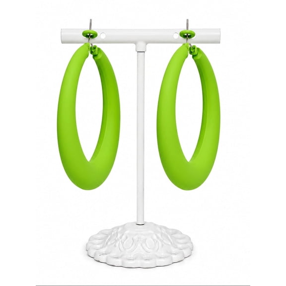 Neon Green Hoop Earrings for Women – Lightweight Statement Earrings, Bold Oval Fashion Jewelry