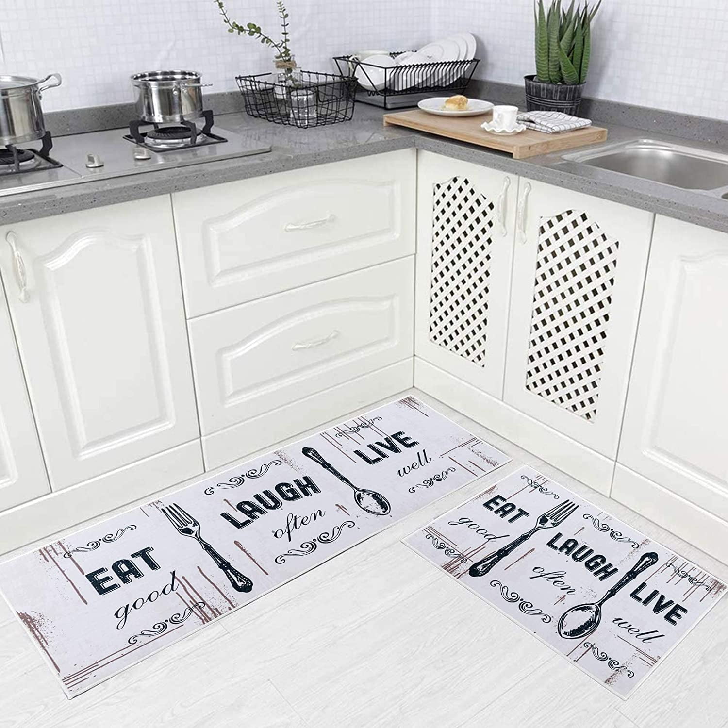 Newlake 2 Piece Kitchen Rug Set NonSlip Backing Mat Motto Design