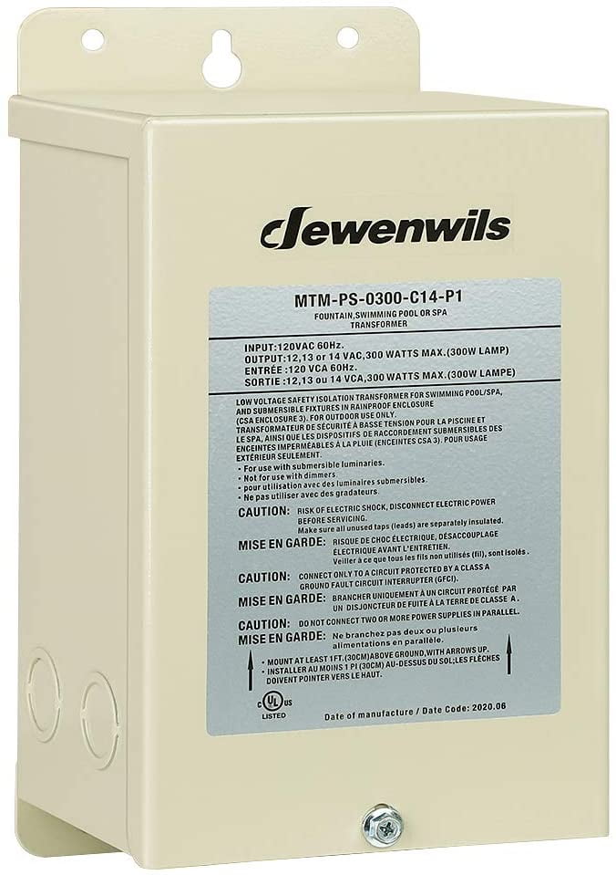 Dawht 300W Low Voltage Pool Light Transformer, 120V AC to 12V/13V/14V