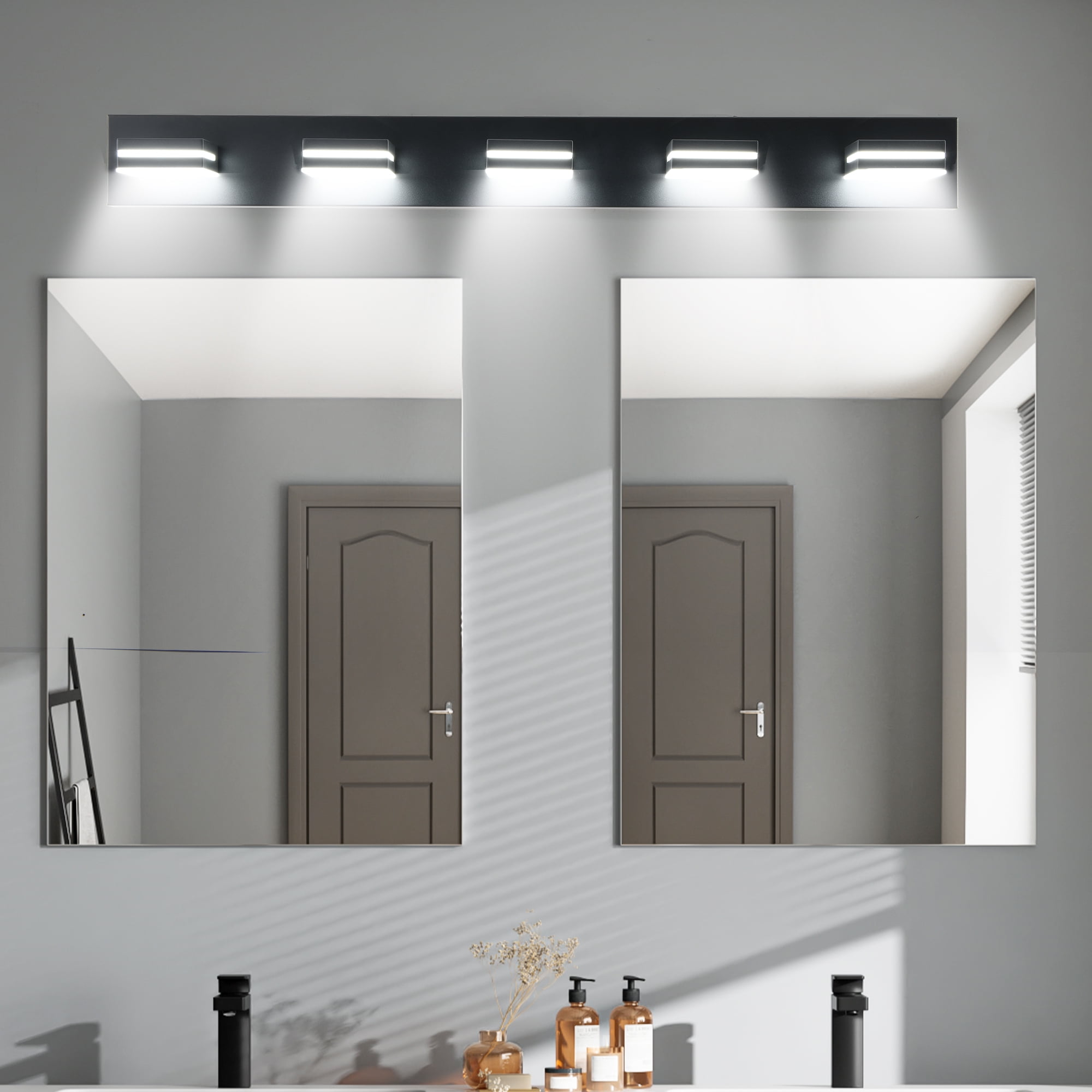 Modern Black LED Vanity Light, 5-Lights Wall Sconce for Bathroom and Mirror, Sleek Minimalist Design, Energy-Efficient, Easy to Install