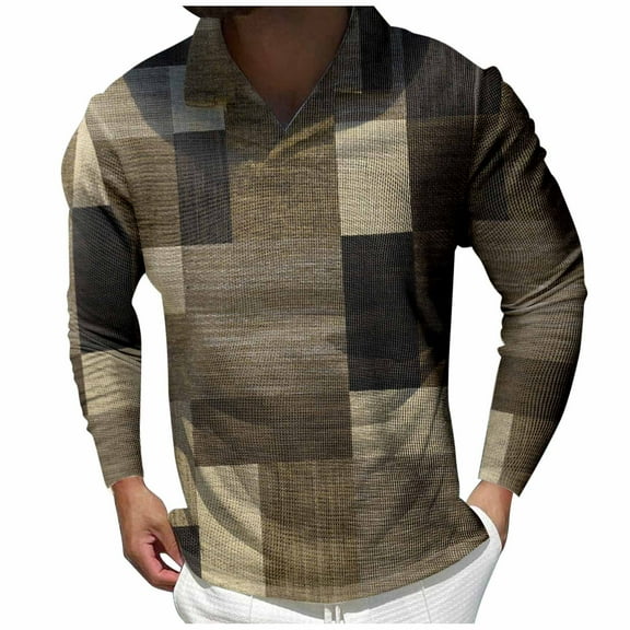 Ketyyh-chn99 Polo Shirt for Men Long Sleeve Workout Casual Polo Shirts with Pocket Brown,L