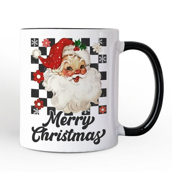 Checkered Santa Claus Vintage Personalized Mug, Retro Merry Christmas Gift with Custom Name