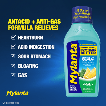Mylanta for Heartburn, Acid Reflux, & Gas Relief, Liquid Antacid, Classic Flavor, 12 Fluid Ounce