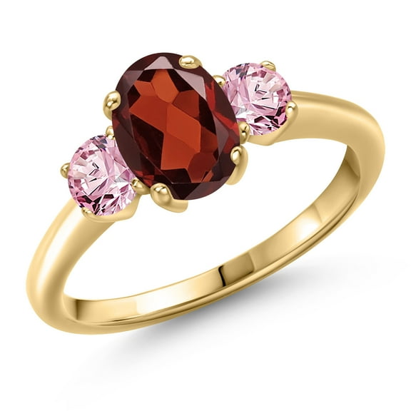 Gem Stone King 10K Yellow Gold Red Garnet and Pink Lab Grown Diamond Engagement Ring for Women | 2.00 Cttw | Oval 8X6MM | Gemstone January Birthstone | Size 7
