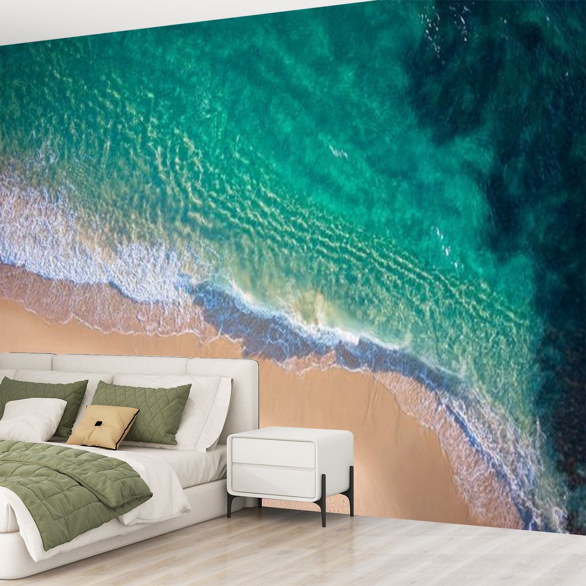 Peel and Stick Wallpaper Clean ocean waves breaking white sand beach turquoise emerald coloured Modern Art Wall Mural Decor Self Adhesive and Removable 69in x 98in