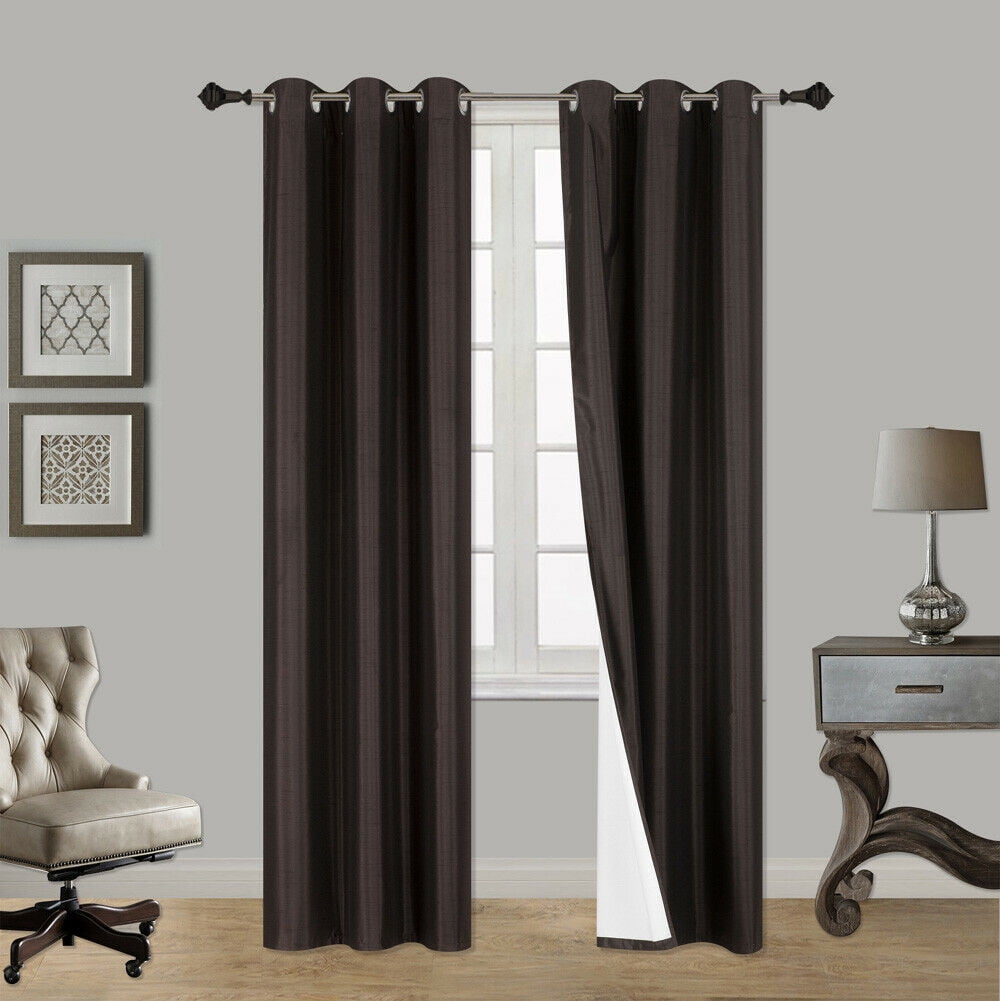 2PC SILVER BROWN EID 2 SHADES Insulated Blackout Window Curtain Panels 