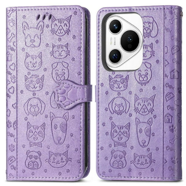 Funda Cartera FOXDOCK para Huawei Pura 70 Pro , Flip PU con Relieve de Gatos y Perros, Tarjetero y Soporte