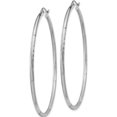 thumbnail image 3 of 14K White Gold Satin And Diamond-Cut 2mm Round Hoop Earrings (55 X 2) Made In Peru tc204, 3 of 6