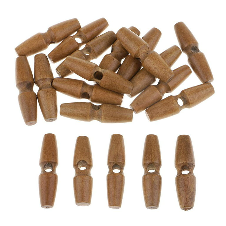 60pcs Wooden Toggle Buttons BrownL Wooden Button in Sewing for Coats, Size: 50 mm x 13 mm