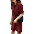 thumbnail image 6 of ZANZEA Womens Dresses Short Sleeves Solid Color Lapel Neck Casual Pullover Dress, 6 of 7