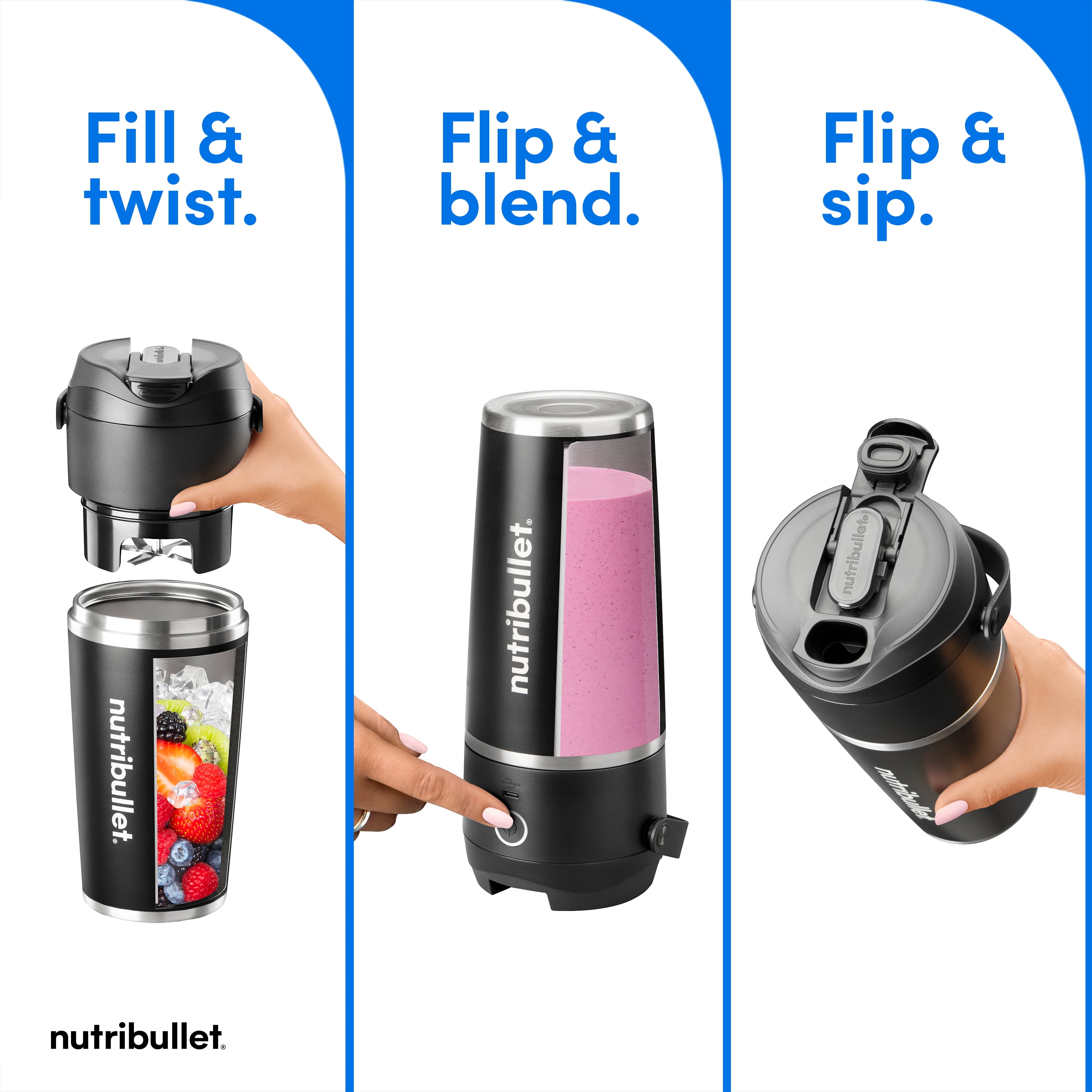 nutribullet Flip Insulated Portable Blender NBPB10350AK - Matte Black, 18oz