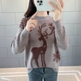 thumbnail image 3 of Suéter de punto de cuello alto medio marrón de felpa de ciervo navideño elegante con temperamento para mujer primavera otoño nuevo 2024 Top suelto informal, 3 of 4