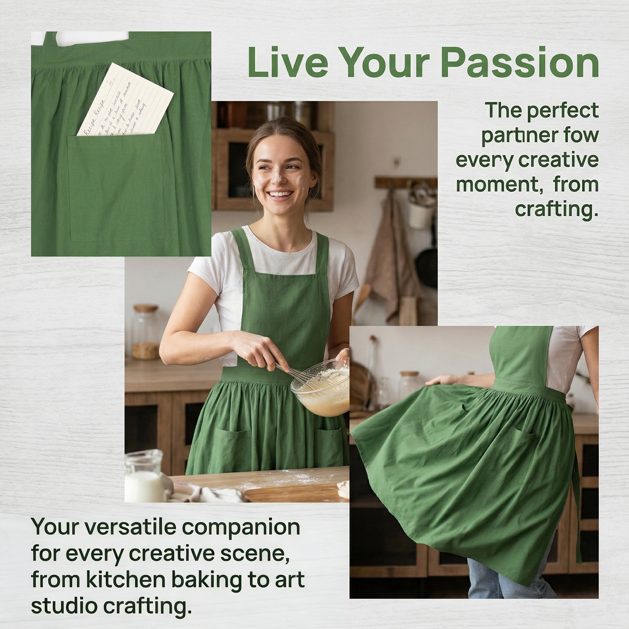 Unique Bargains Women's Kitchen Apron Long Waist Cooking Apron 37.4x50.4in Dark Green