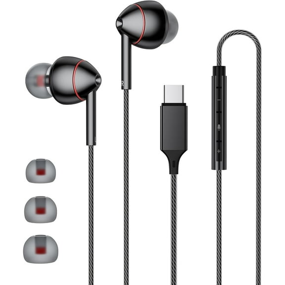 USB-C Wired Earbuds with Microphone, Volume Control, Noise Canceling, Compatible with Samsung Galaxy S24 S23 S22, iPhone 17 16 15 Pro Pro max, Pixel Phones