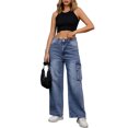 thumbnail image 2 of Pantalones de mezclilla anchos de mujer de estilo CHIC INSPIRAR, de tiro alto, casuales y con bolsillos, talla L, color azul, 2 of 5