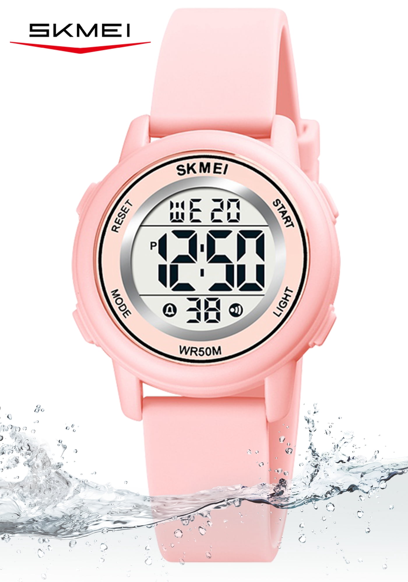 SKMEI Kids Digital Watch, 50M Waterproof Sport Watch for Kids Girls Boys, Multifunction Luminous Watches Birthday for Children 5-7-10-12-Year-Old, Pink