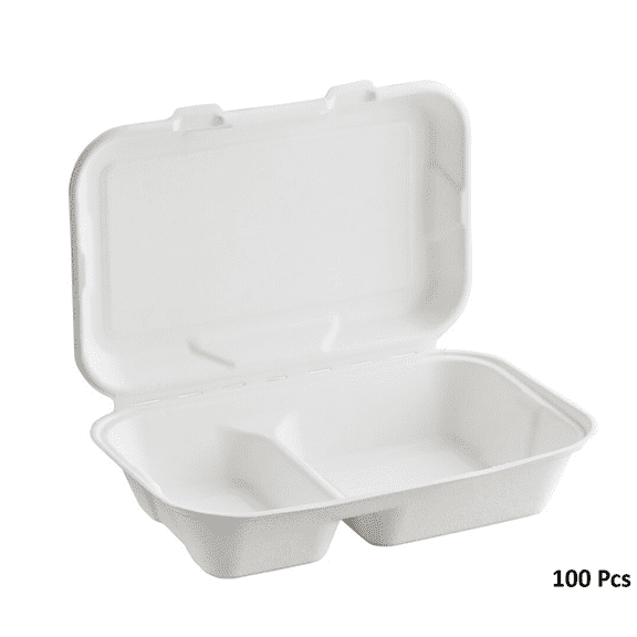 9x6 Inch 2-Compartment Meal Prep Take-Out Containers – 100 Pack | Heavy-Duty, Leak-Proof, Microwave Safe, Food Storage Boxes for Restaurants & Catering BOSPHORA