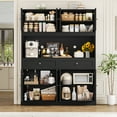 thumbnail image 6 of Homfa Large Pantry Cabinet with 8 Louvered Doors, 70.7" Tall Kitchen Storage Cabinet with Hutch & 2 Drawers, Modern Coffee Bar for Dining Room, Black, 6 of 8