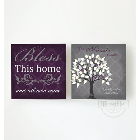 Muralmax Personalized Bless This Home All Who Enter Inspirational Canvas Art Custom Name Date Initials Unique Family Tree Wall Decor Color