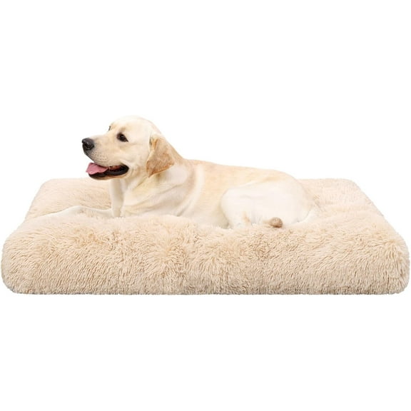 Dog Crate Bed Washable Jumbo Dog Beds for Large Dogs Deluxe Plush Fluffy Comfy Thick Kennel Pad Anti-Slip & Anti-Scratch Pet Sleeping Mat, 48 x 29 Inch, Camel