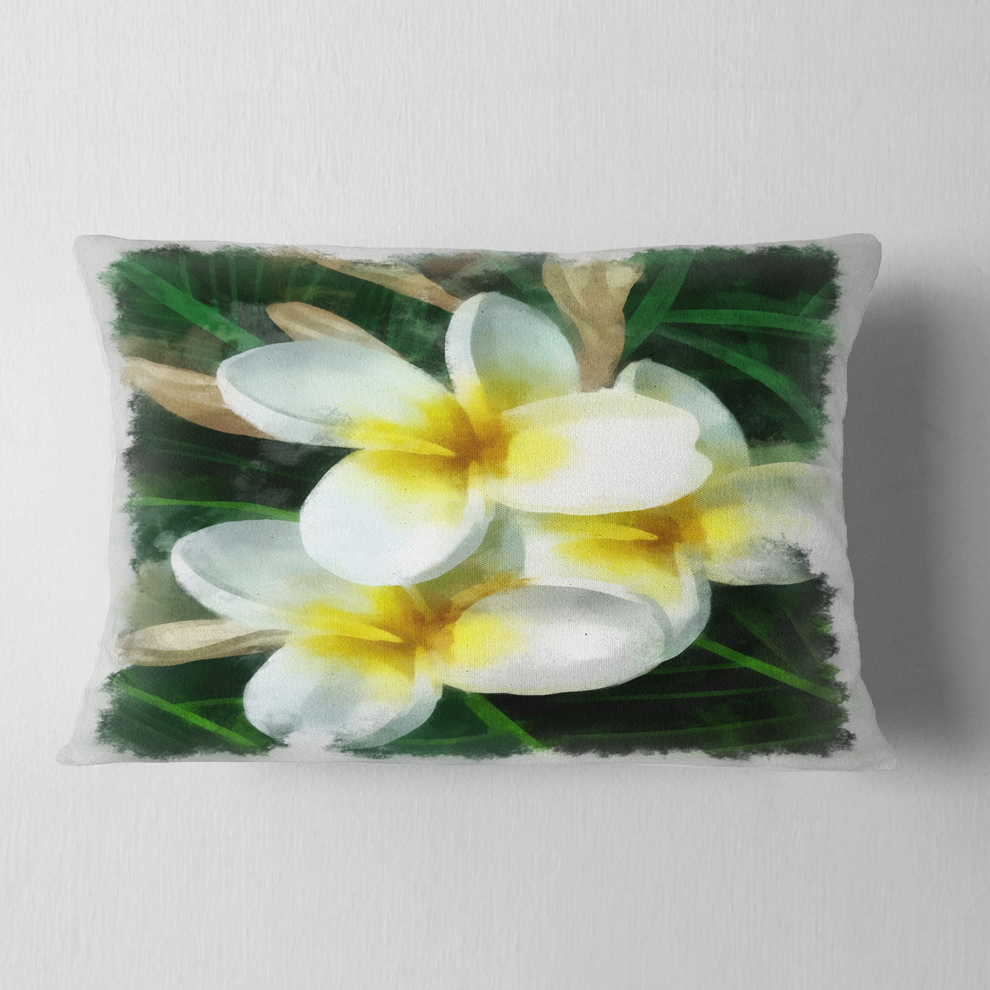 Designart Cute Frangipani Flowers Watercolor - Floral Throw Pillow - 12x20