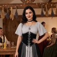 thumbnail image 4 of Medieval Dress, Medieval Costume Women, Renaissance Costume Women, Cosplay Dress, Women's Medieval Renaissance Costume Cosplay Over Dress Halloween Vampire Bride Costumes Dress for Women, Gray XXL, 4 of 7