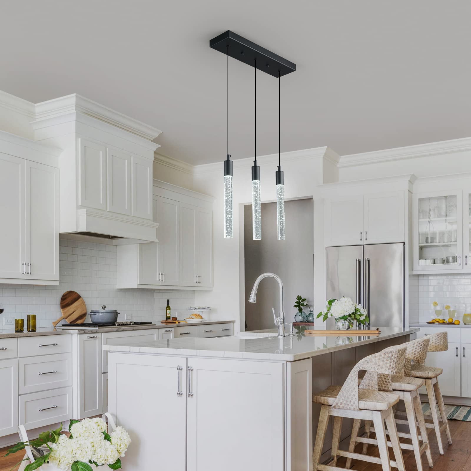 ZHLWIN 3-Light Pendant Lights Kitchen Island Lighting Modern Light Fixture Kitchen Island Pendant Light Dimmable LED Black Mini Pendant Lighting Dinning Room Living Room Kitchen, Black