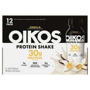 Oikos Protein Shake, Shelf Stable, Vanilla, 30g Protein, 12 fl oz, 12 Count Bottles