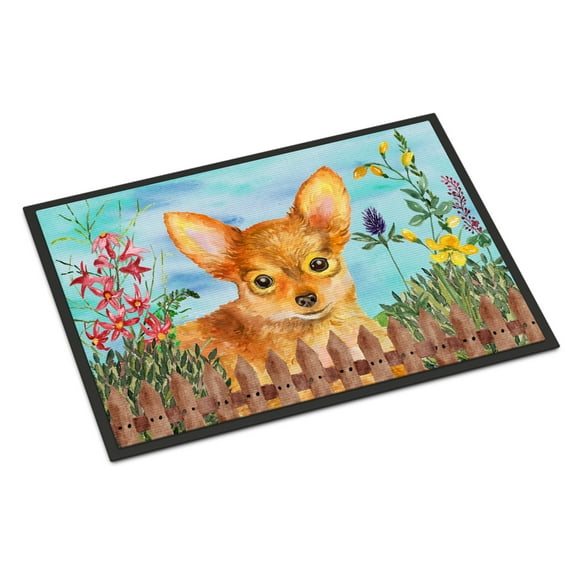 Carolines Treasures CK1284MAT Toy Terrier Spring Door Mat Indoor Rug or Outdoor Welcome Mat 18x27 Doormat  27"L x 18"W