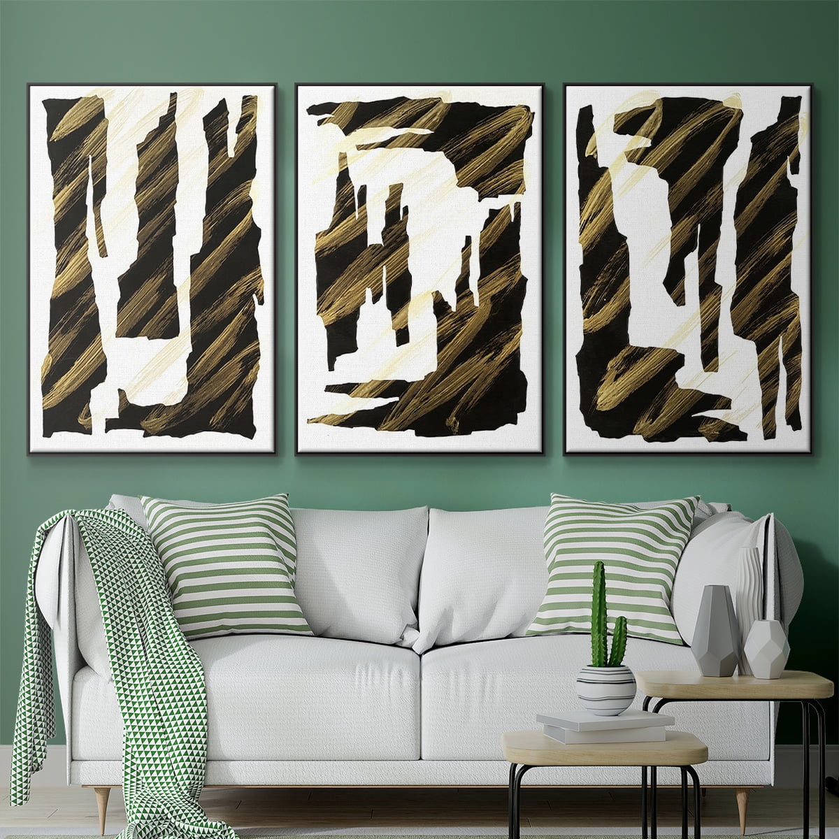 Onyx Obelisks I - Framed Premium Gallery Wrapped Canvas L Frame 3 Piece Set - Ready to Hang